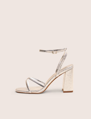 Matilda Silver Pu Strappy Block High Heels