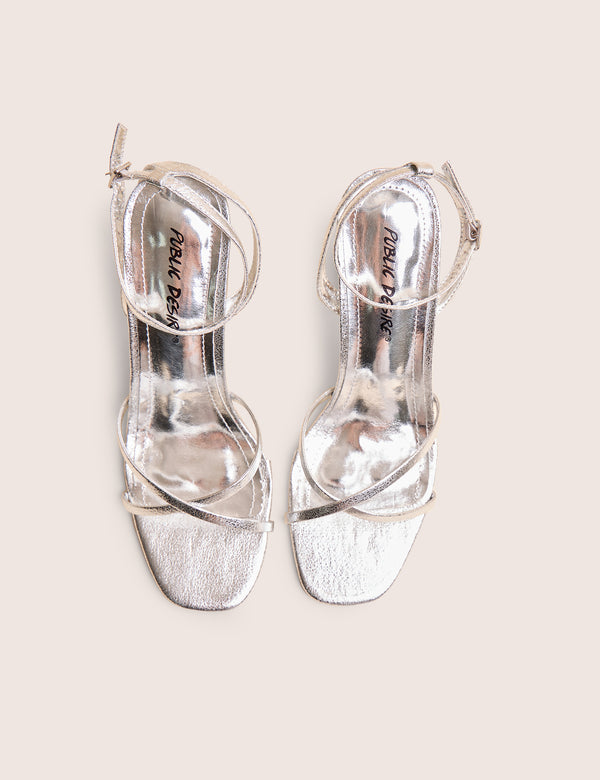 Matilda Silver Pu Strappy Block High Heels