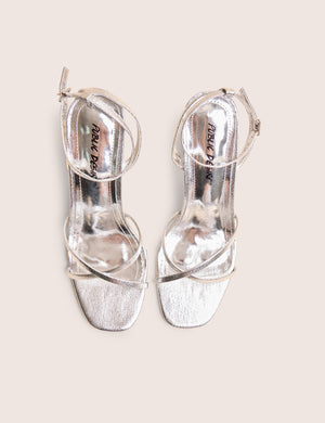 Matilda Silver Pu Strappy Block High Heels