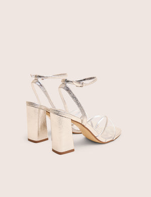 Matilda Silver Pu Strappy Block High Heels