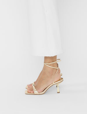 Mawu Cracked Gold Pu Strappy Barely There Mid Heels