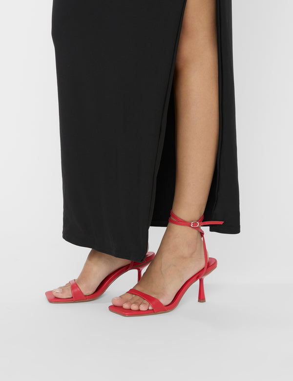 Mawu Red Pu Strappy Barely There Mid Heels