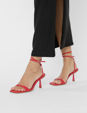 Mawu Red Pu Strappy Barely There Mid Heels Public Desire