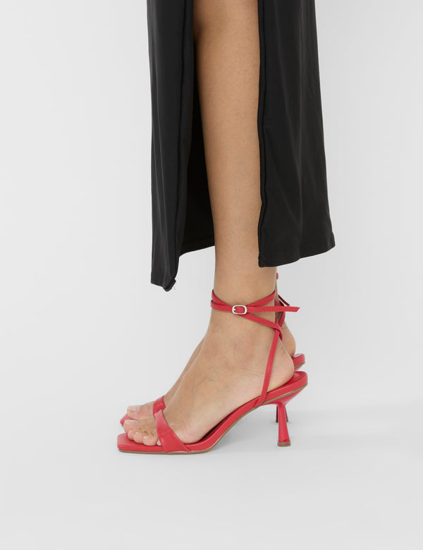 Mawu Red Pu Strappy Barely There Mid Heels - Main Image