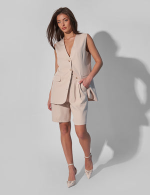 Kaiia Tailored Longline Sleeveless Blazer Co-ord Cream