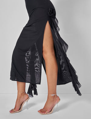 Bandeau Ruffle Detail Midi Dress Black