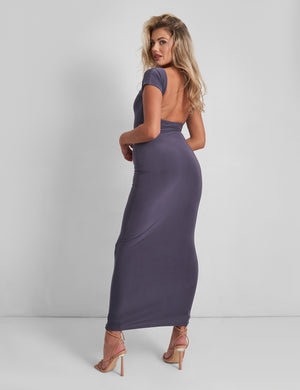 Kaiia Slinky Low Back Maxi Dress Charcoal