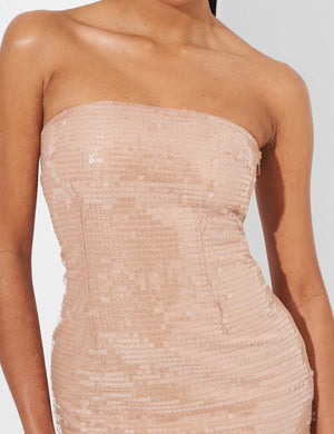 Sequin Bandeau Mini Dress Nude