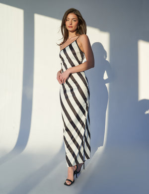 Kaiia One Shoulder Maxi Dress Monochrome Stripe