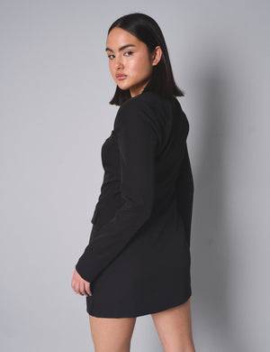 Kaiia Square Neck Long Sleeve Tailored Dress Black