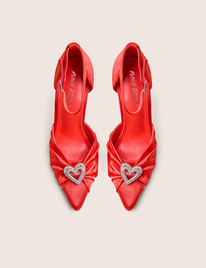 Meant to Be Red Satin Diamante Heart Court Stiletto Heel