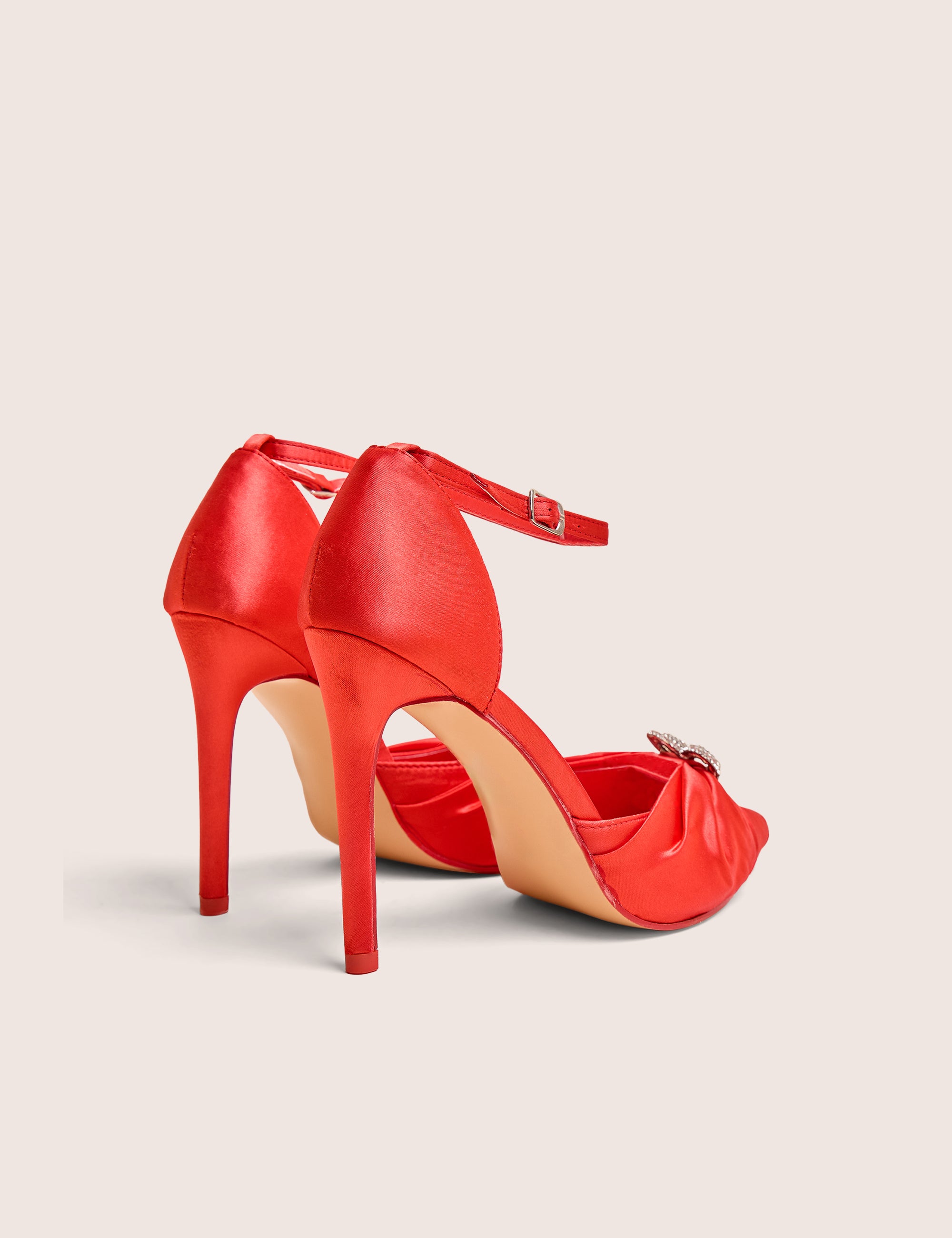 RED HEELS 「Lucifer / Decision」 Meant to Be Red Satin Diamonte Heart Heel | Public Desire