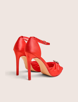 Meant to Be Red Satin Diamante Heart Court Stiletto Heel