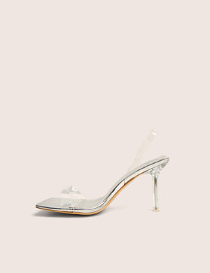 Merge Up Wide Fit Silver Perspex Square Toe Slingback Mid Heels