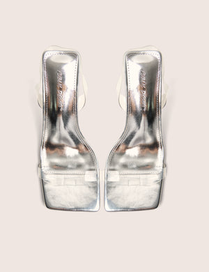 Merge Up Wide Fit Silver Perspex Square Toe Slingback Mid Heels