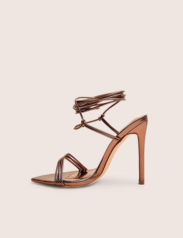 Merlot Chocolate Brown Lace Up Wrap Around Pointed Toe Stiletto Heel