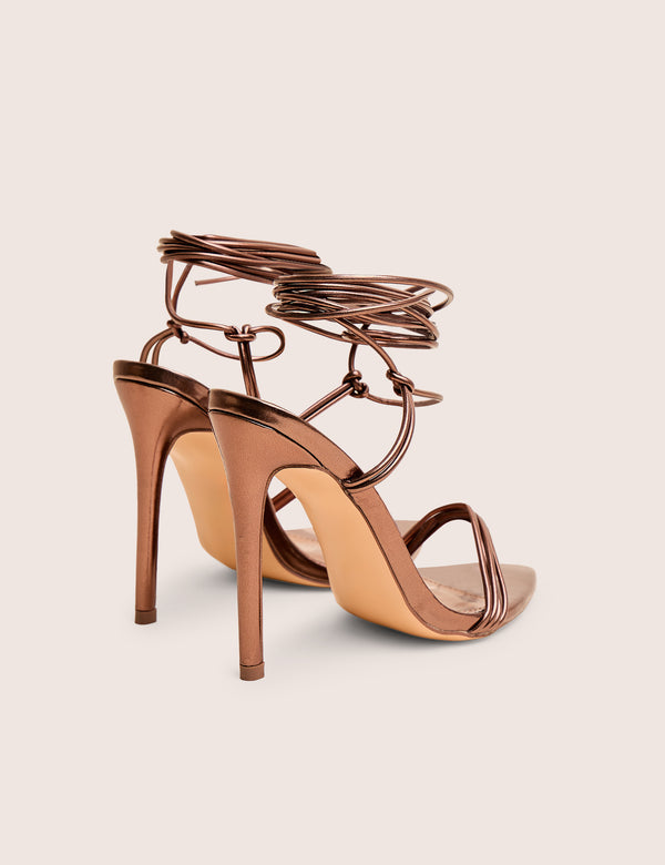 Merlot Chocolate Brown Lace Up Wrap Around Pointed Toe Stiletto Heel