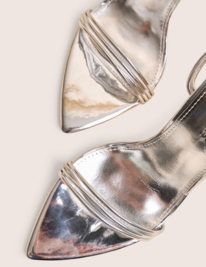 Merlot Mirror Silver Pu Lace Up Wrap Around Pointed Toe Stiletto Heels