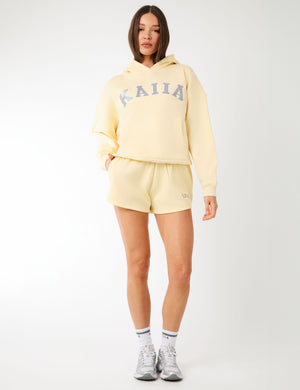 Kaiia Slogan Oversized Hoodie Soft Yellow & Grey
