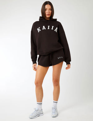 Kaiia Slogan Oversized Hoodie Brown