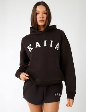 Kaiia Slogan Oversized Hoodie Brown