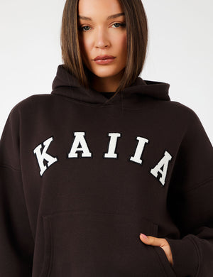 Kaiia Slogan Oversized Hoodie Brown