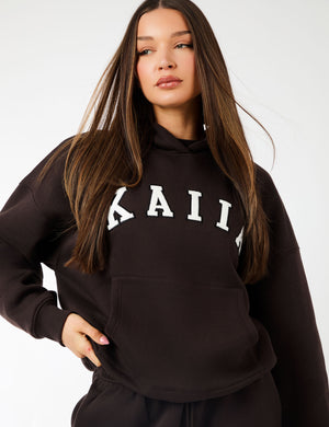 Kaiia Slogan Oversized Hoodie Brown