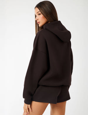 Kaiia Slogan Oversized Hoodie Brown