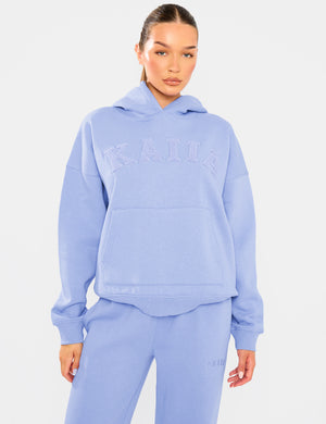 Kaiia Borg Slogan Oversized Hoodie Cornflower Blue