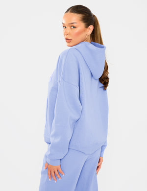 Kaiia Borg Slogan Oversized Hoodie Cornflower Blue