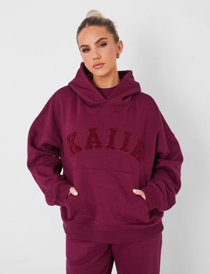 Kaiia Slogan Oversized Hoodie Deep Burgundy