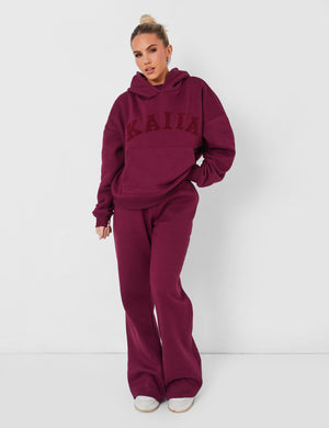 Kaiia Slogan Oversized Hoodie Deep Burgundy