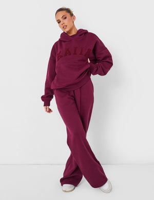 Kaiia Slogan Oversized Hoodie Deep Burgundy