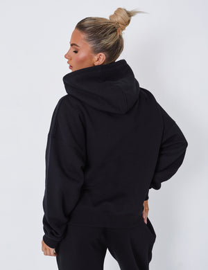 Kaiia Slogan Oversized Hoodie Black on Black