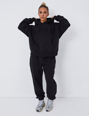 Kaiia Slogan Oversized Hoodie Black on Black