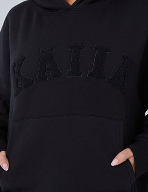 Kaiia Slogan Oversized Hoodie Black on Black