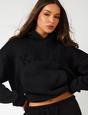 Kaiia Slogan Oversized Hoodie Black on Black