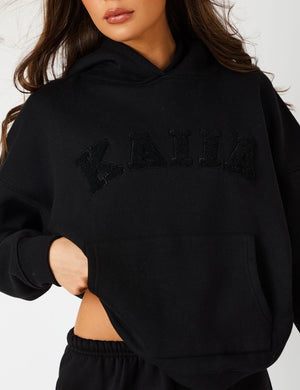 Kaiia Slogan Oversized Hoodie Black on Black