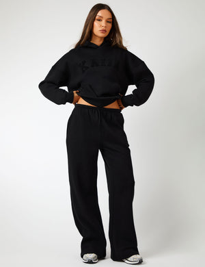 Kaiia Slogan Oversized Hoodie Black on Black
