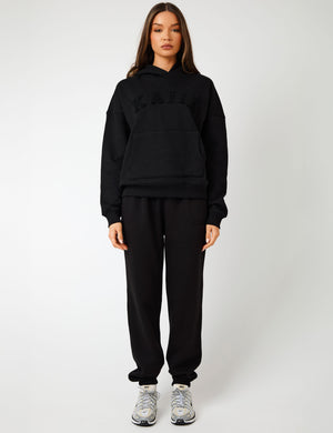 Kaiia Slogan Oversized Hoodie Black on Black