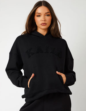 Kaiia Slogan Oversized Hoodie Black on Black