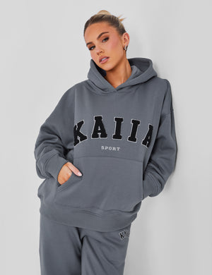 Kaiia Sport Oversized Logo Hoodie in Charcoal Grey