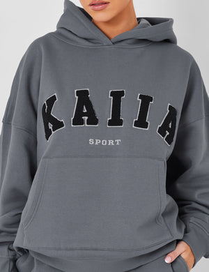 Kaiia Sport Oversized Logo Hoodie in Charcoal Grey