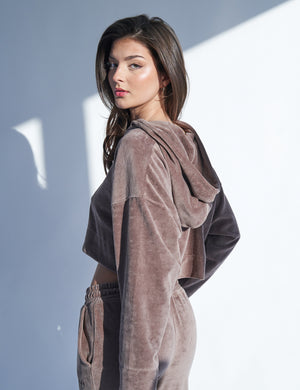 Kaiia Studio Logo Velour Hoodie Brown