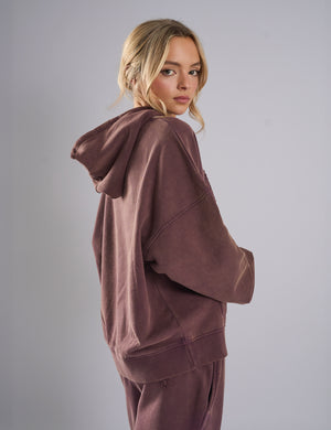 Kaiia Studio Distressed Applique Hoodie Plum