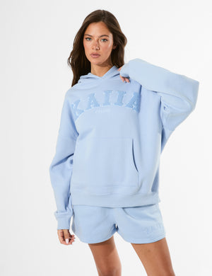 Kaiia Studio Borg Slogan Oversized Hoodie Light Blue