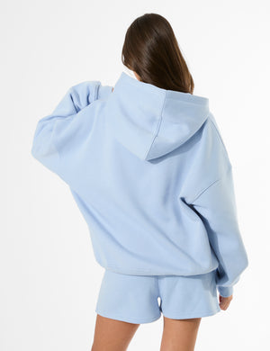 Kaiia Studio Borg Slogan Oversized Hoodie Light Blue