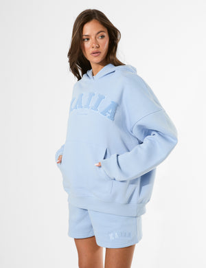 Kaiia Studio Borg Slogan Oversized Hoodie Light Blue