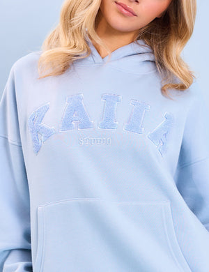 Kaiia Studio Borg Slogan Oversized Hoodie Light Blue