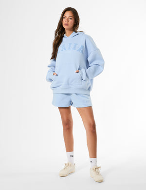 Kaiia Studio Borg Slogan Oversized Hoodie Light Blue